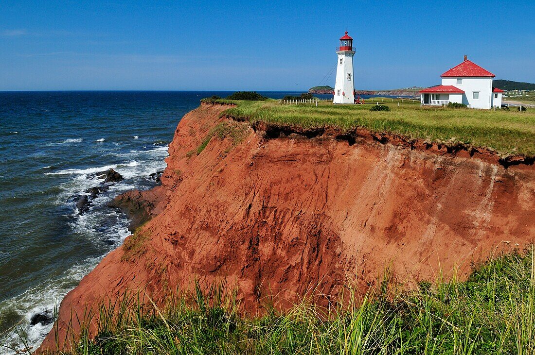 lighthouse of Bassin at Cap du Sud, Ile du Havre Aubert, Iles de la Madeleine, Madeleine Islands, Quebec Maritime, Canada, North America