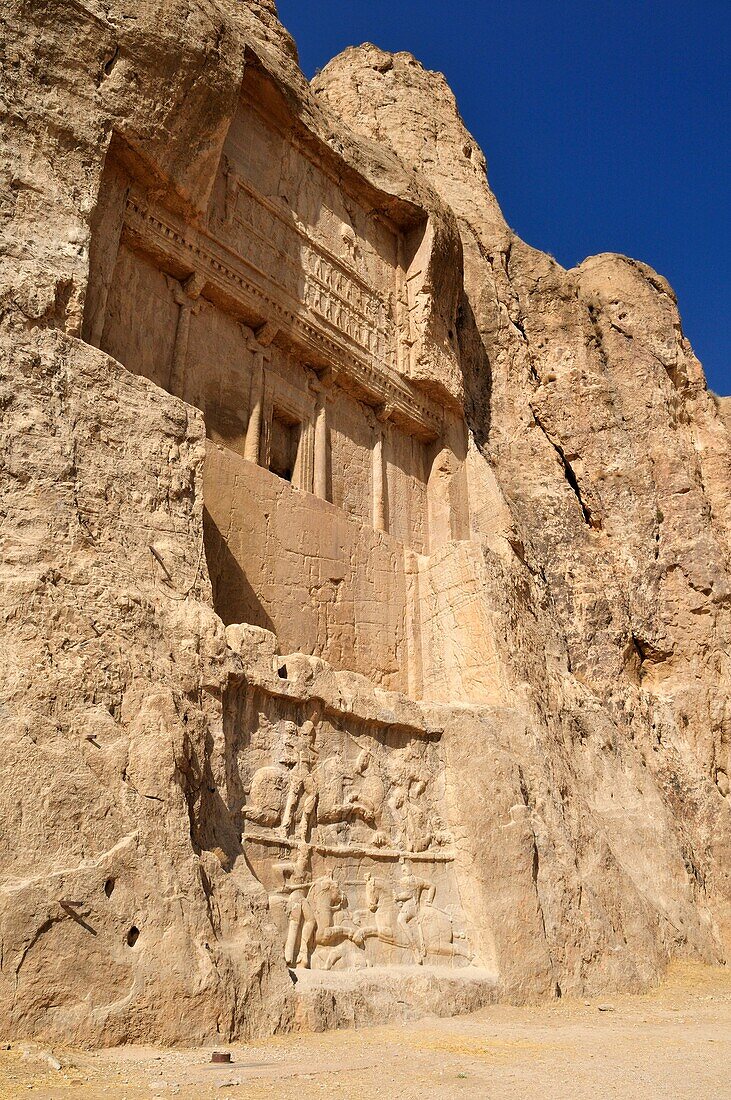 tomb of Darius I  at the achaemenid burial site Naqsh-e Rostam, Rustam near the archeological site of Persepolis, UNESCO World Heritage Site, Persia, Iran, Asia