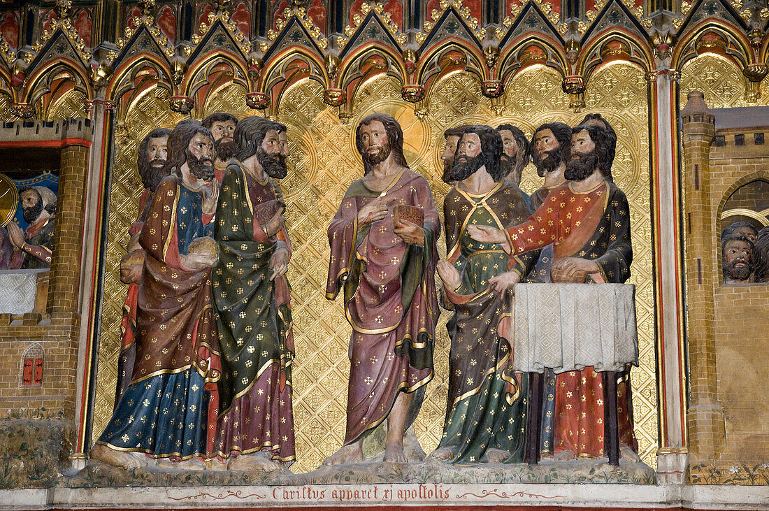 France, Paris 75  Sculpted wall around the choir in Notre Dame cathedral, with life of Jesus scenes