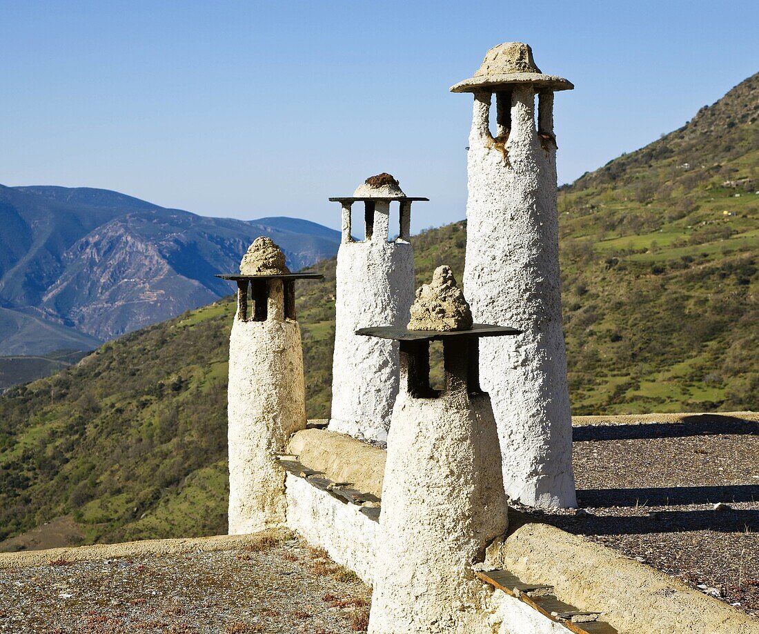 Capileira La Alpujarra Granada Province Spain Typical chimneys on flat roofs