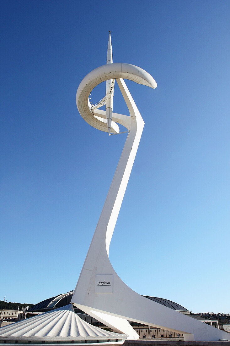 Telecommunications tower by architect Santiago Calatrava, Montjuic, Barcelona. Catalonia, Spain