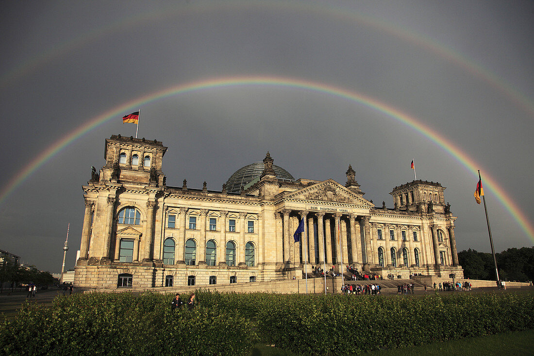 Germany, Berlin, Reichstag, Parliament, rainbow