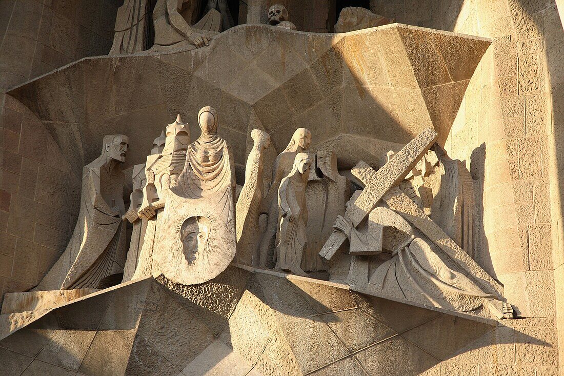 Passion Facade of the Sagrada Familia sculpted by Josep Subirachs, Barcelona, Catalunya, Spain