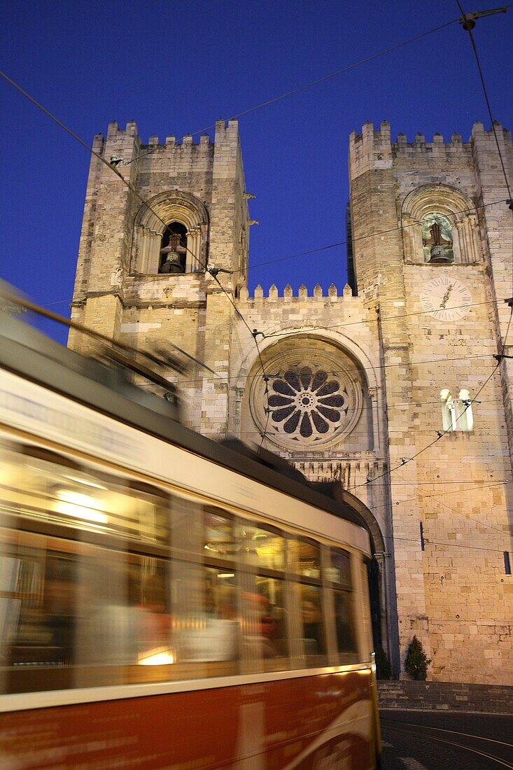 Tram and Cathedral, Lisbon, Portugal