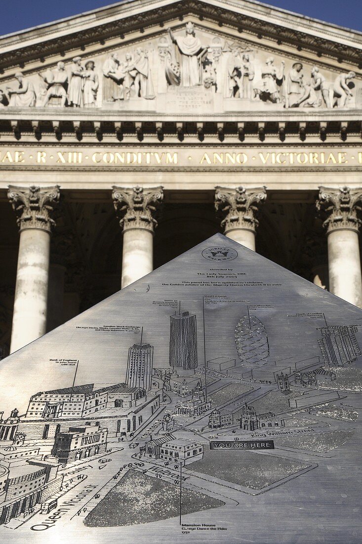 The Royal Exchange with The City Map of Bank, London, England, UK