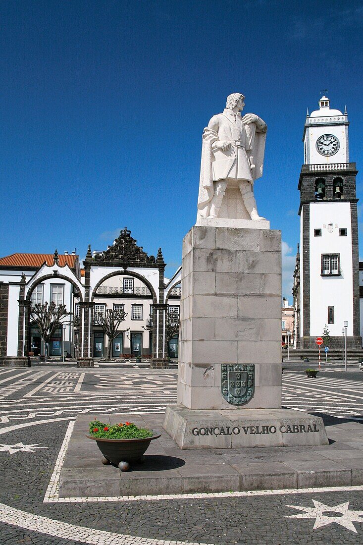 Statue of Gonçalo Velho Cabral in Ponta Delgada downtown  Sao Miguel island, Azores, Portugal