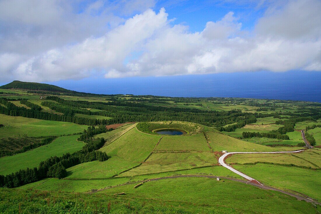 Landscape with small crater on Sao Miguel island, Azores, Portugal