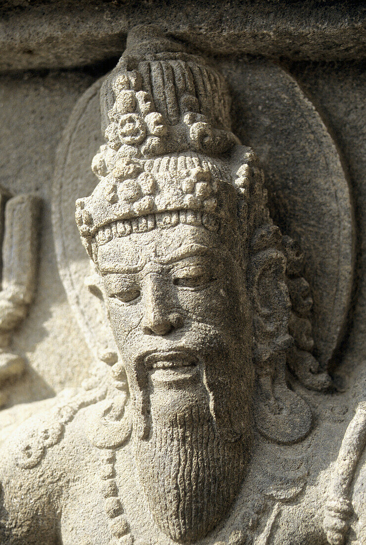 Indonesia, Java, Prambanan, stone carving of head