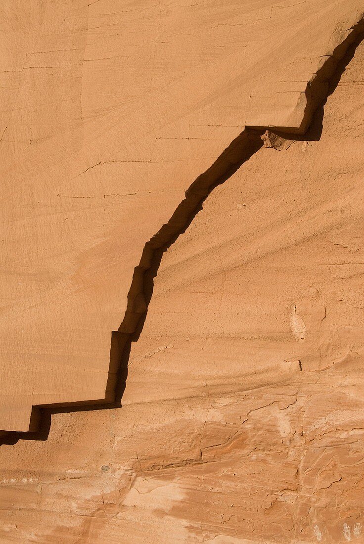 Rock wall with shadows, Mystery Valley, Monument Valley Navajo Tribal Park, Arizona, USA