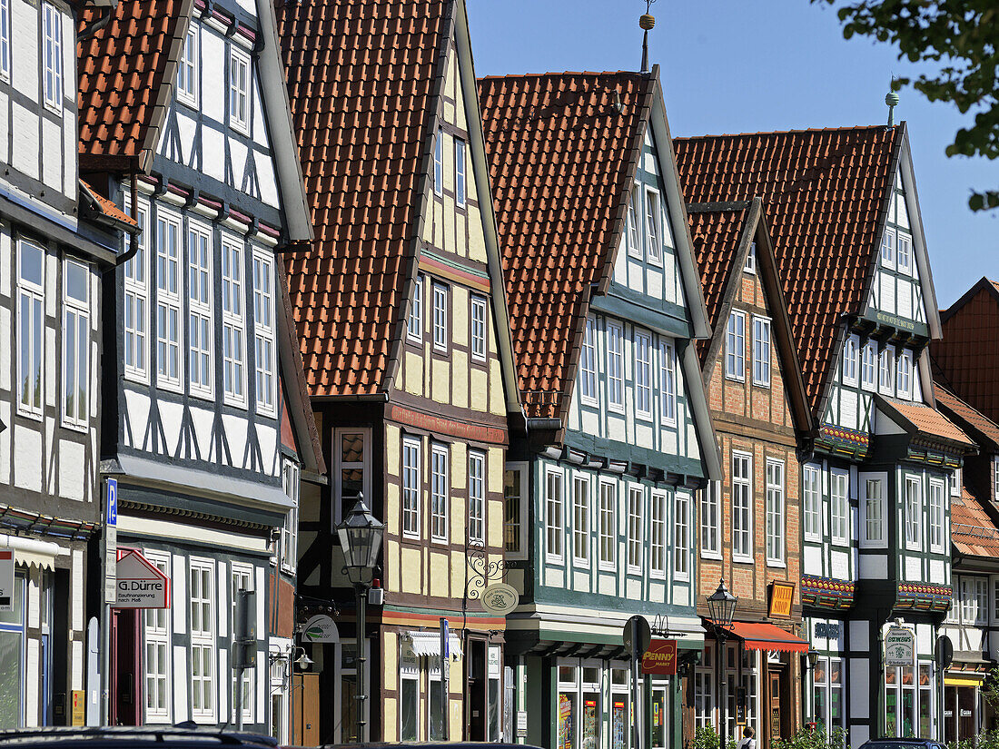 Half-timbered houses in Schuhstraße, Celle, district Celle, Luneburg Heath,  Lower Saxony, Germany, Europe