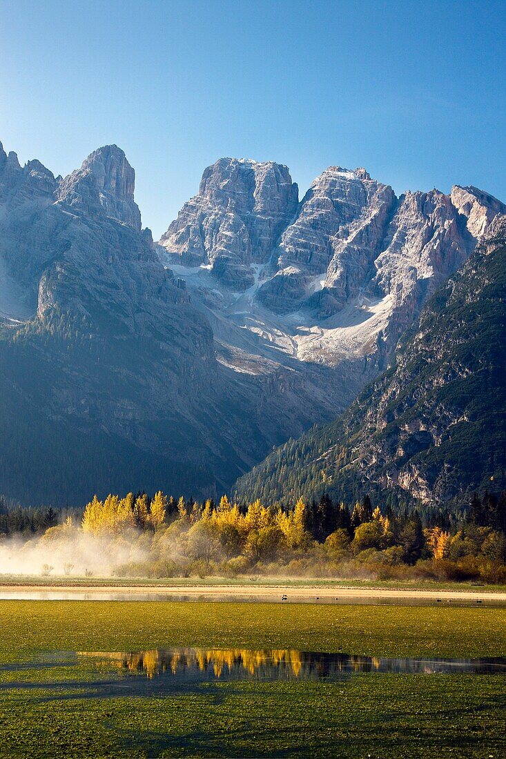 Lago di Landro and Cristallo mountain group, Dolomites, Alps, Italy