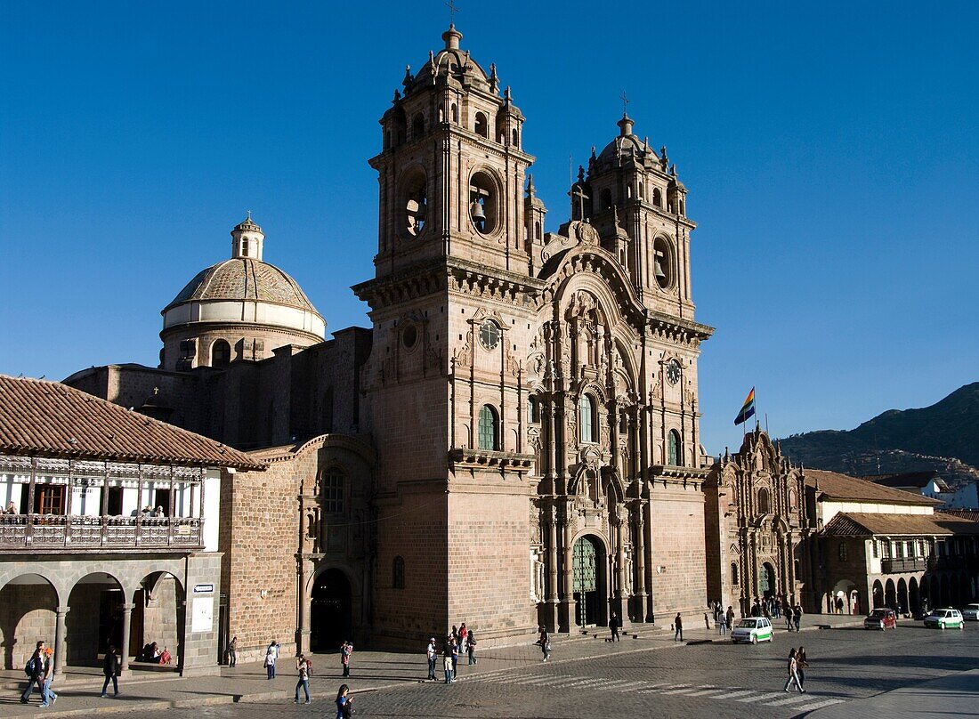 Peru. Cusco city. Plaza de Armas and the Church of La Compañia de Jesus.