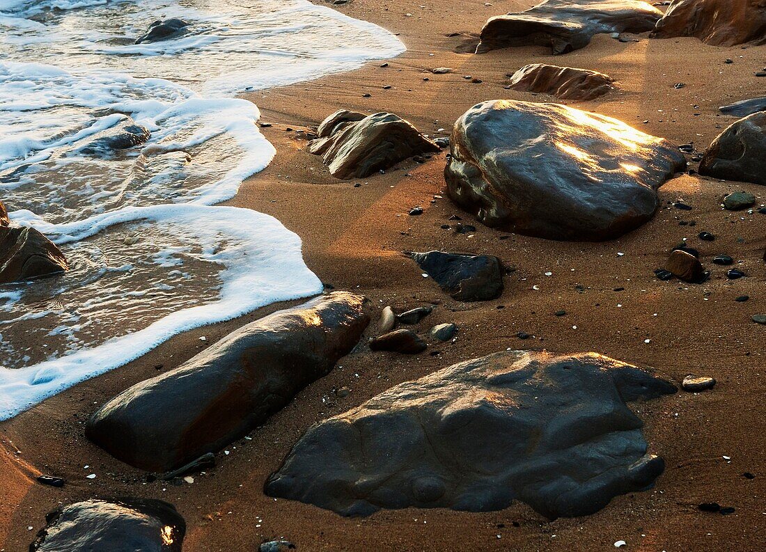 Aussen, Element, Erosion, Fels, Sand, Stein, Strand, Wasser, Welle, A75-1139428, AGEFOTOSTOCK