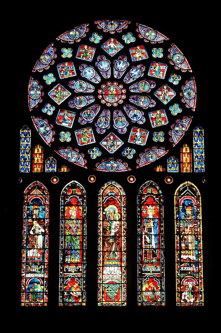 Stained glass window in the cathedral of Chartres, Eure-et-Loir, Centre, France