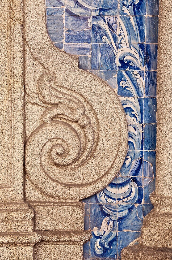 Typical azulejos, earthenware tiles, cloister of Se cathedral, detail, Porto, Portugal