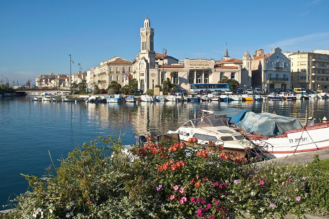 General view of Sete town, along the water, 34200 Herault France