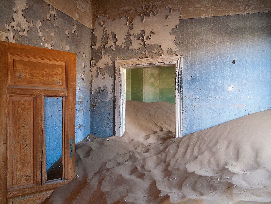 Namibia - At Kolmanskop, the abandoned ghost town of the diamond days of the early 1900 and of German origin Inside the restricted Diamond Area east of the coastal town of Lüderitz
