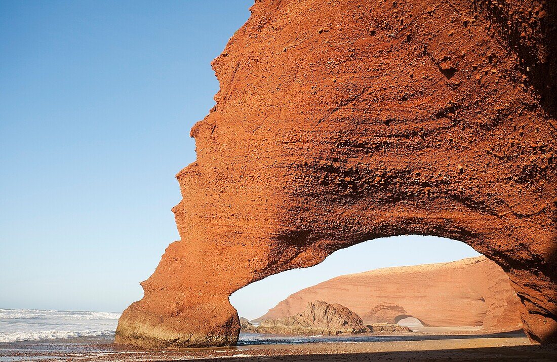 Morocco - Rock archs at the Atlantic Ocean at Legzira beach, 11km north of the town of Sidi Ifni in southwest Morocco