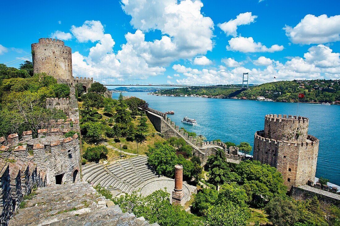 Rumeli Fortress..European Fort and Fatih Bridge. Bosphorus Strait. Istanbul. Turkey.