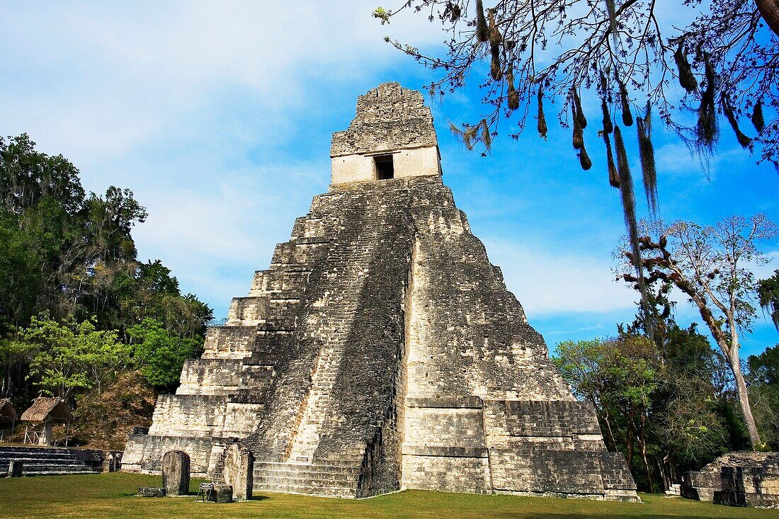 Great Plaza and Temple of the Giant Jaguar. Temple I. Mayan ruins of Tikal. Guatemala.
