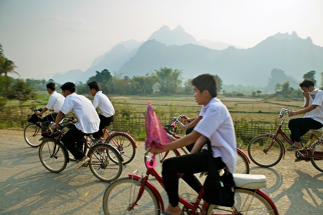 Boys going to the school. Vang Vieng. Laos.