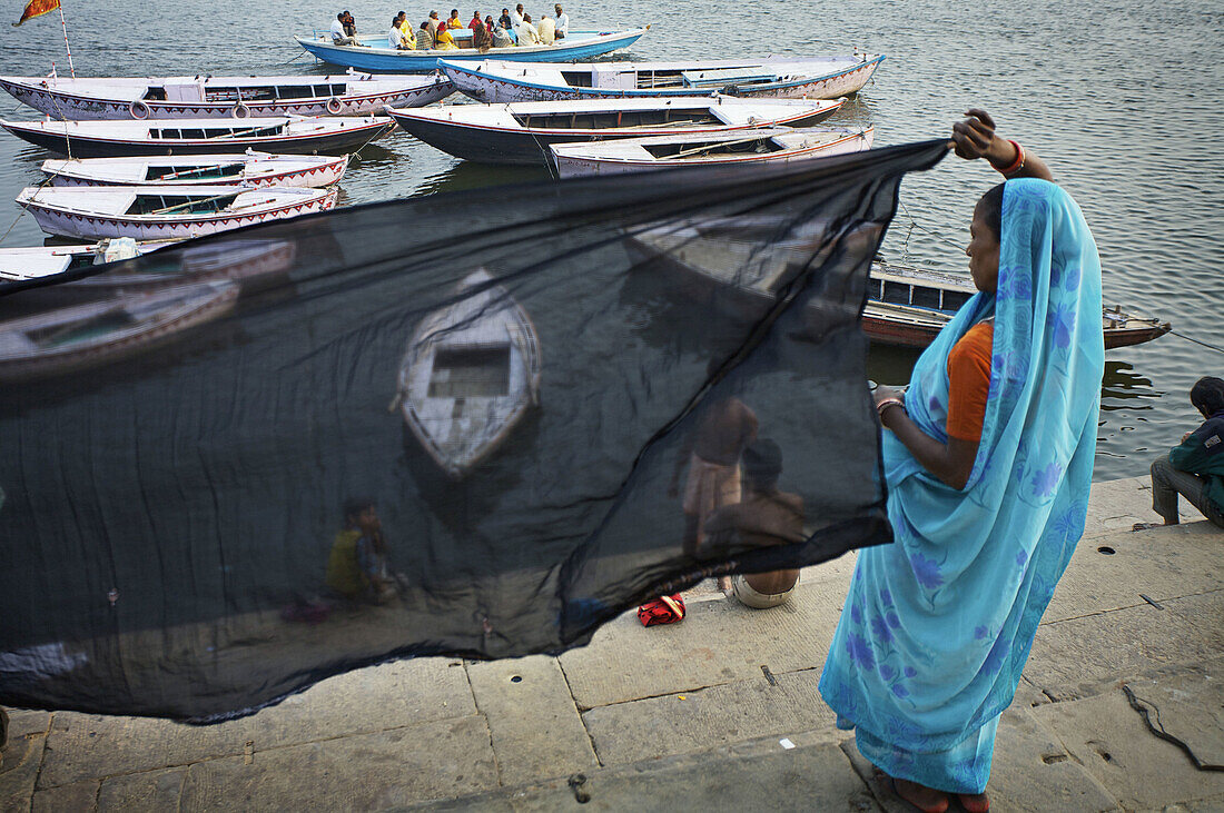 Boats, Ganges river, Varanasi. Uttar Pradesh, India