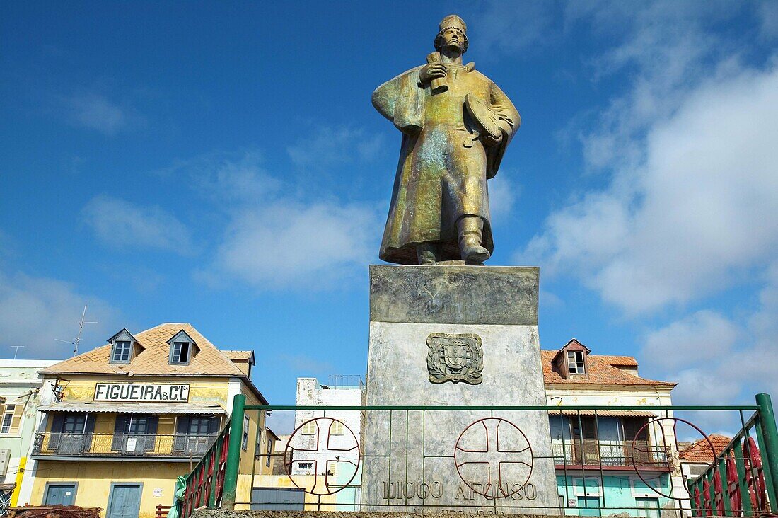 Portuguese sailor Diego Afonso statue. Mindelo. Port town on São Vicente island. Cape Verde.