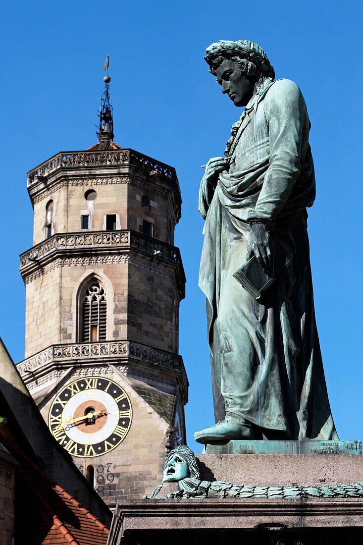 Stuttgart, Schiller square, Schiller Statue, Baden-Württemberg, Germany