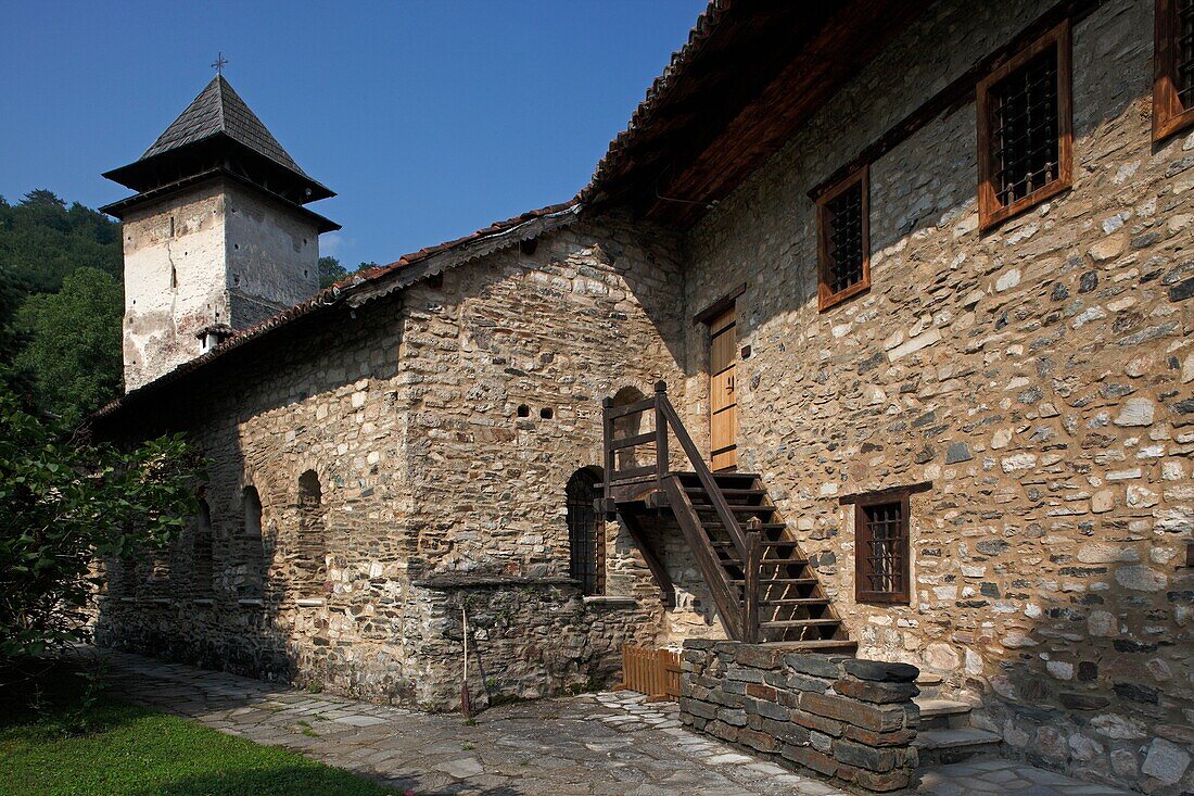 Serbia, Studenica Monastery, founded by Grand Prince Stefan Nemanja, late 12th century, Western Gate, fortification wall, Orthodox, christian, religious, exterior, outside, facade, colour