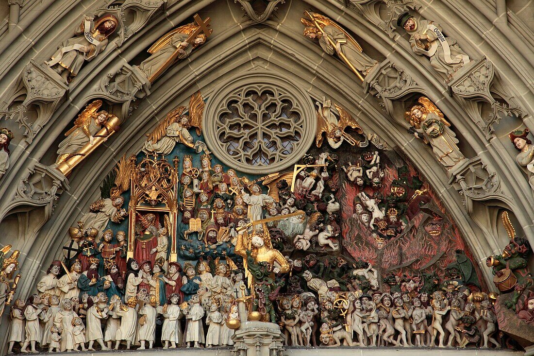 Switzerland, Berne, St Vincent Cathedral, main portal, tympanum