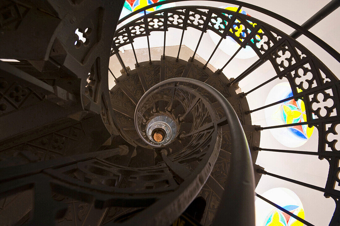Spiral staircase in Hessenstein observation tower, Gut Panker, Ostsee, Panker, Plön, Schleswig-Holstein, Germany
