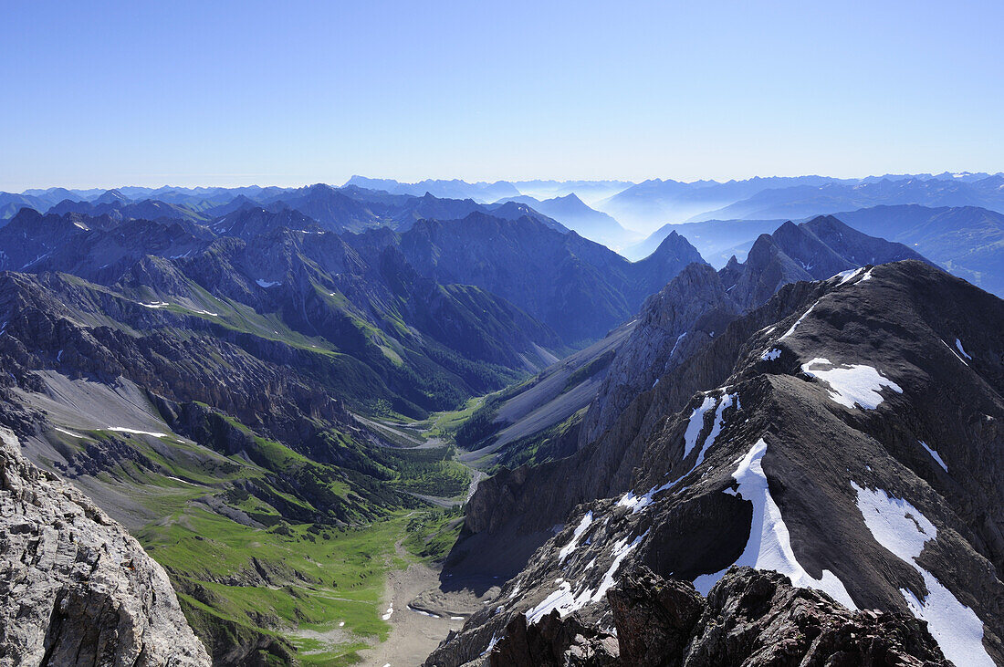 Blick vom Gipfel der Parseierspitze auf Ötztaler Alpen, Parseierspitze, Lechtaler Alpen, Tirol, Österreich