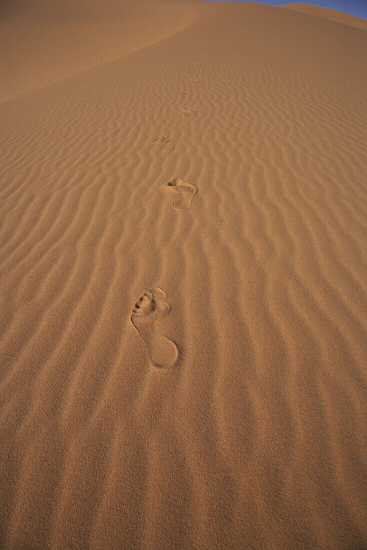 Fußspuren im Dünensand, Murzuk Sandmeer, Libyen, Afrika
