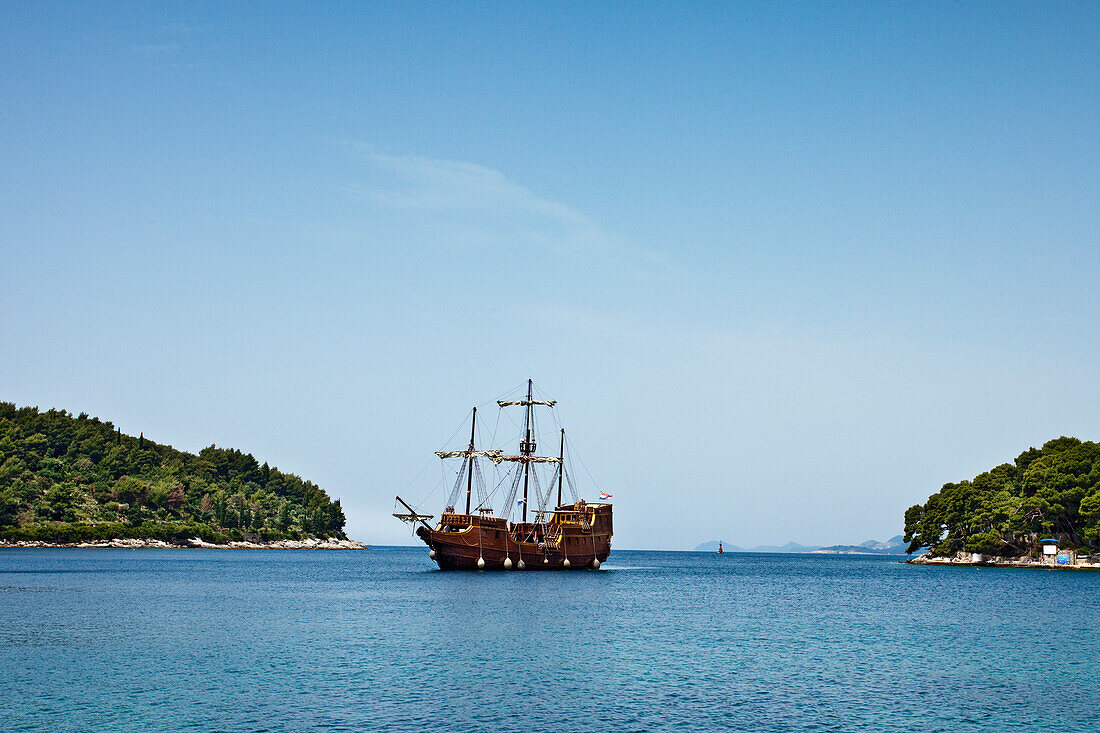 Ship in Cavtat bay, Dubrovnik, Dalmatia, Croatia