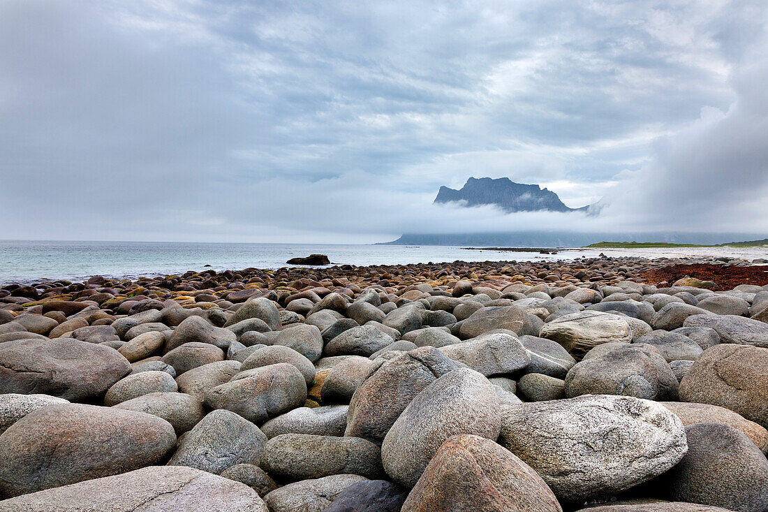 Stones on the beach, Utakleiv, Vestvågøya island, Lofoten Islands, North Norway, Norway