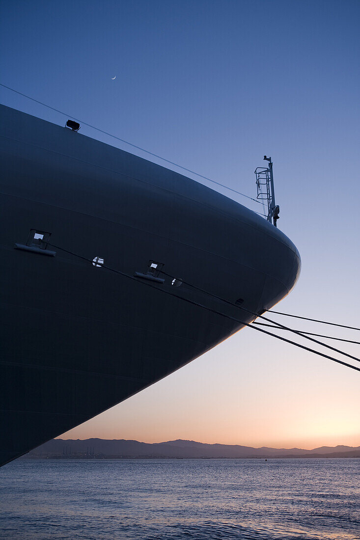 Bow of cruiseship Silver Spirit at sunset, Gibraltar, Europe