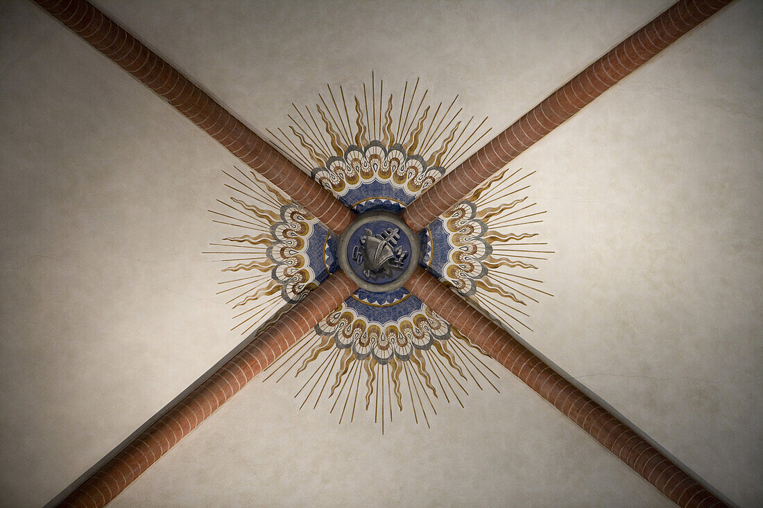 Kunstvoll verzierte Decke in der Abtei La Cervara Abbazia, Portofino, Ligurien, Italien, Europa