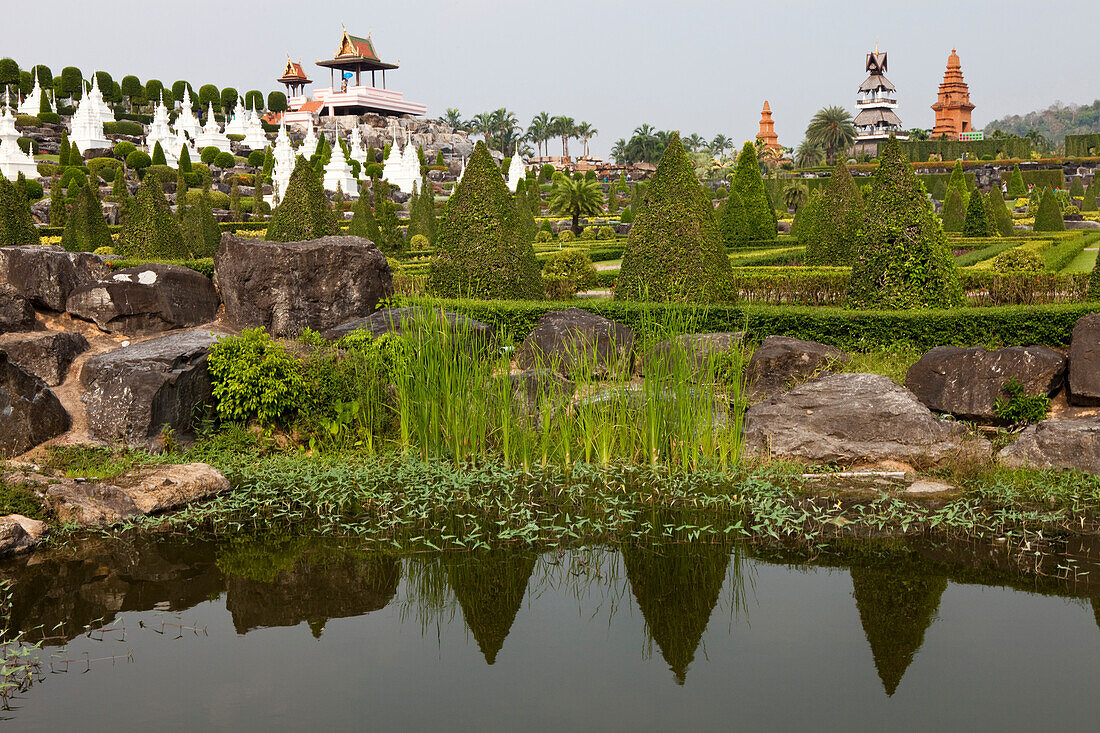 Buddhistic stupas at Nong Nooch tropical botanical garden near Pattaya, Chonburi Province, Thailand, Asia