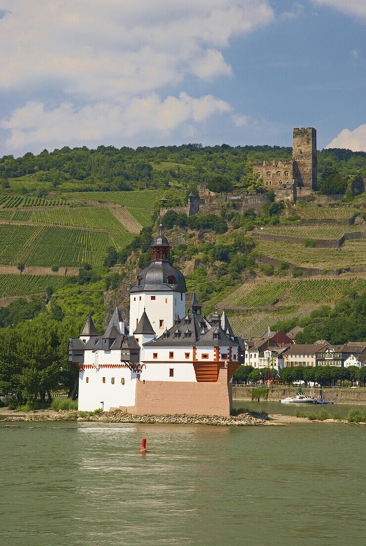 Burg Gutenfels, Burg Pfalzgrafenstein, Kaub, Rheinschifffahrt, Köln-Düsseldorfer, Mittelrhein, Rheinland-Pfalz, Deutschland, Europa