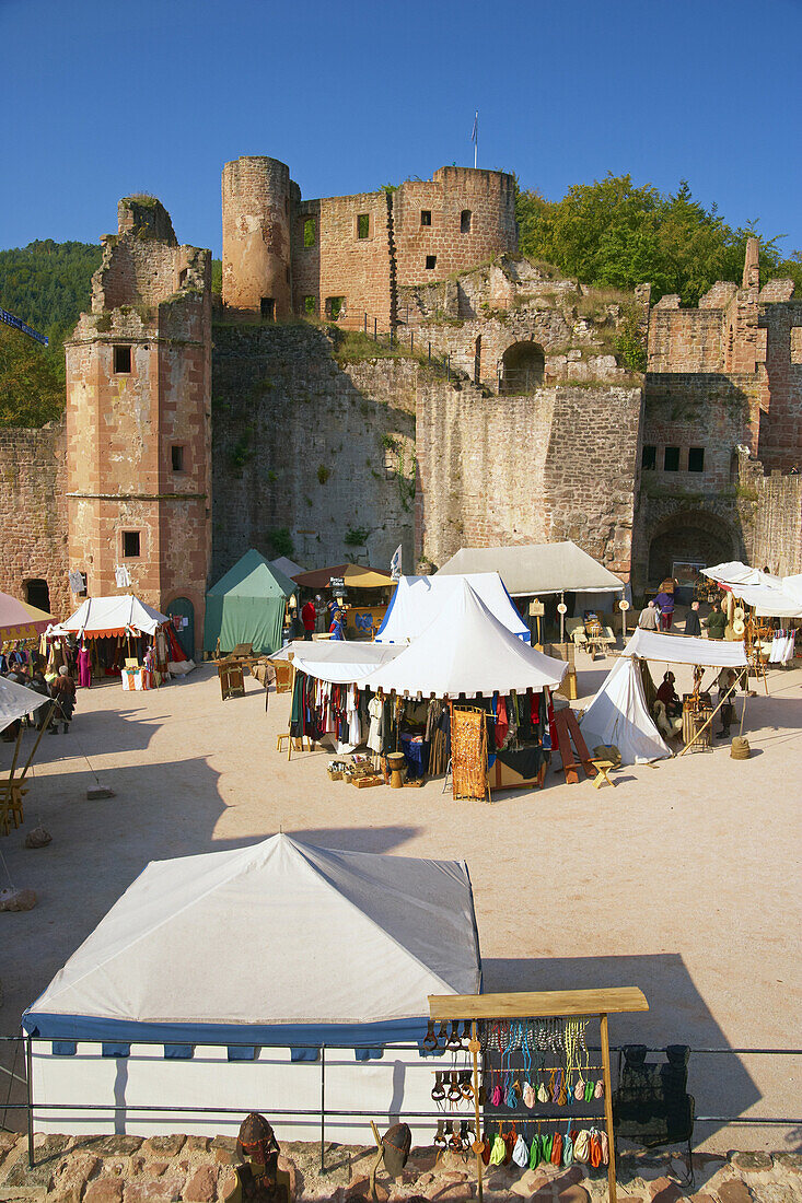 Medieval festival at Hardenburg ruin in 2009, Bad Dürkheim, Deutsche Weinstraße, Palatinate, Rhineland-Palatinate, Germany, Europe