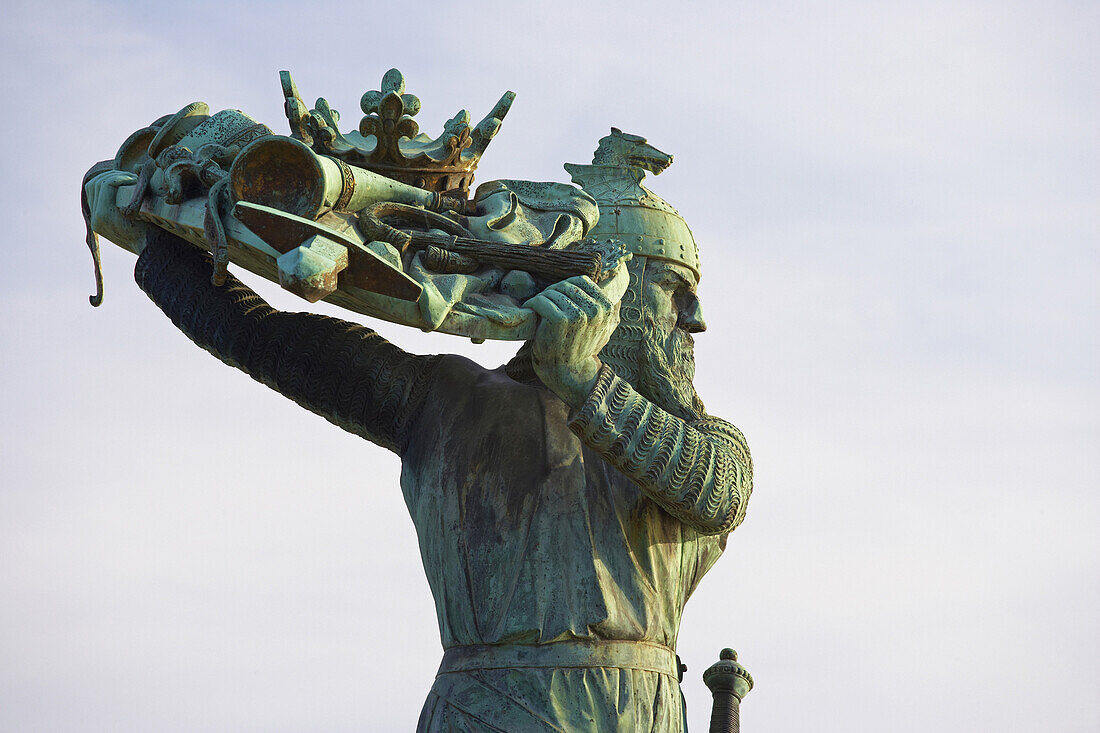 Hagenstandbild (1905) am Rhein in Worms, Rhein, Rheinhessen, Rheinland-Pfalz, Deutschland, Europa