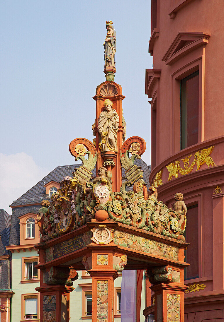 Market square fountain, market square, Mainz, Rheinhessen, Rhineland-Palatinate, Germany