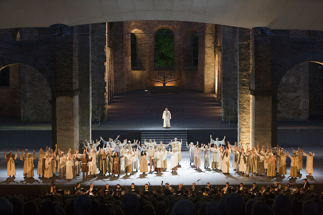 Performance of opera Nabucco in Stiftsruine open-air theater, Bad Hersfeld, Hesse, Germany, Europe