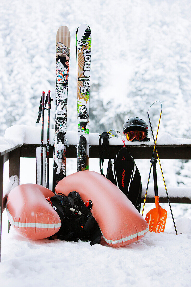 Free skiing equipment, Mayrhofen, Ziller river valley, Tyrol, Austria