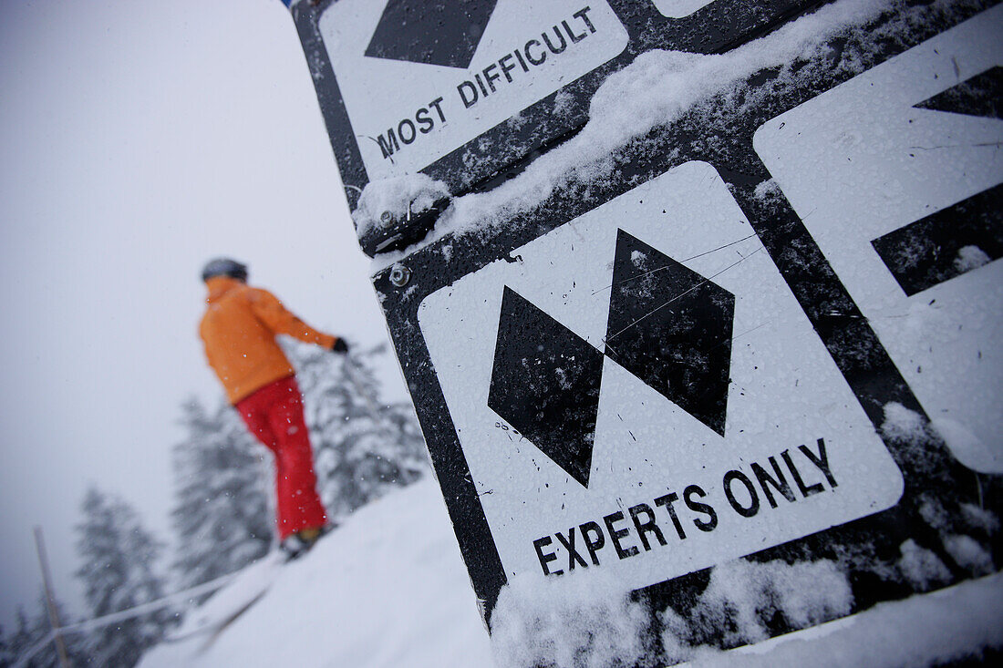 Double Black Diamond information board, Grouse Mountain, British Columbia, Canada