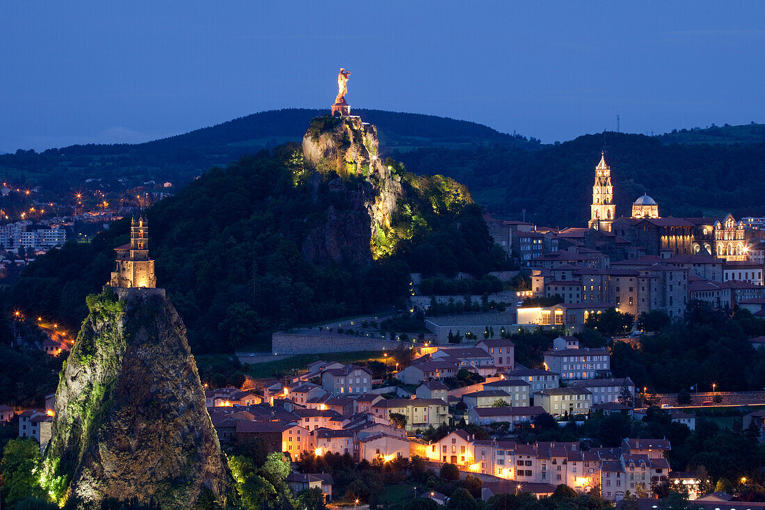 Le Puy-en-Velay at night, Via Podiensis, Way of St. James, Camino de Santiago, pilgrims way, UNESCO World Heritage Site, European Cultural Route, Haute Loire, Southern France, Europe