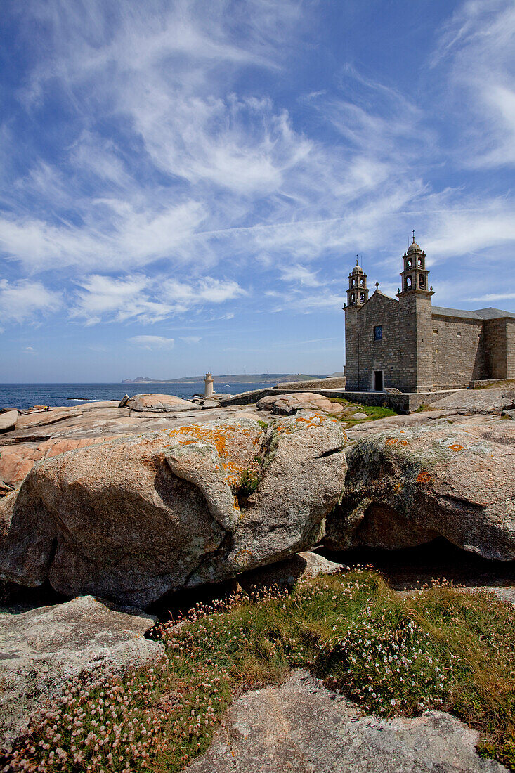 Wallfahrtskirche, 17.Jhd., Nuestra Senora de la Barca, Muxia, Mugia, Jakobsweg, Camino de Santiago, Pilgerweg, Provinz La Coruna, Galicien, Nordspanien, Spanien, Europa