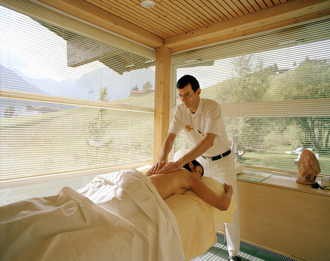 Woman receiving a massage, beauty treatment, Massage, organic Hotel Chesa Valisa, Hirschegg, Kleinwalsertal, Styria, Austria