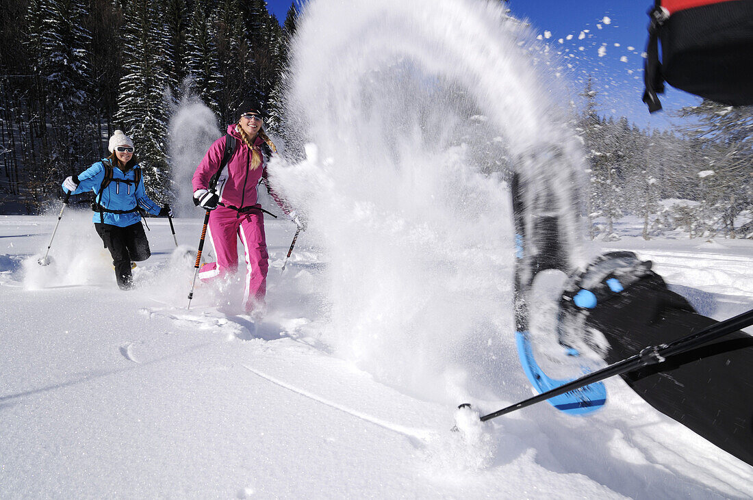 Menschen beim Schneeschuhlaufen, Hemmersuppenalm, Reit im Winkl, Bayern, Deutschland, Europa