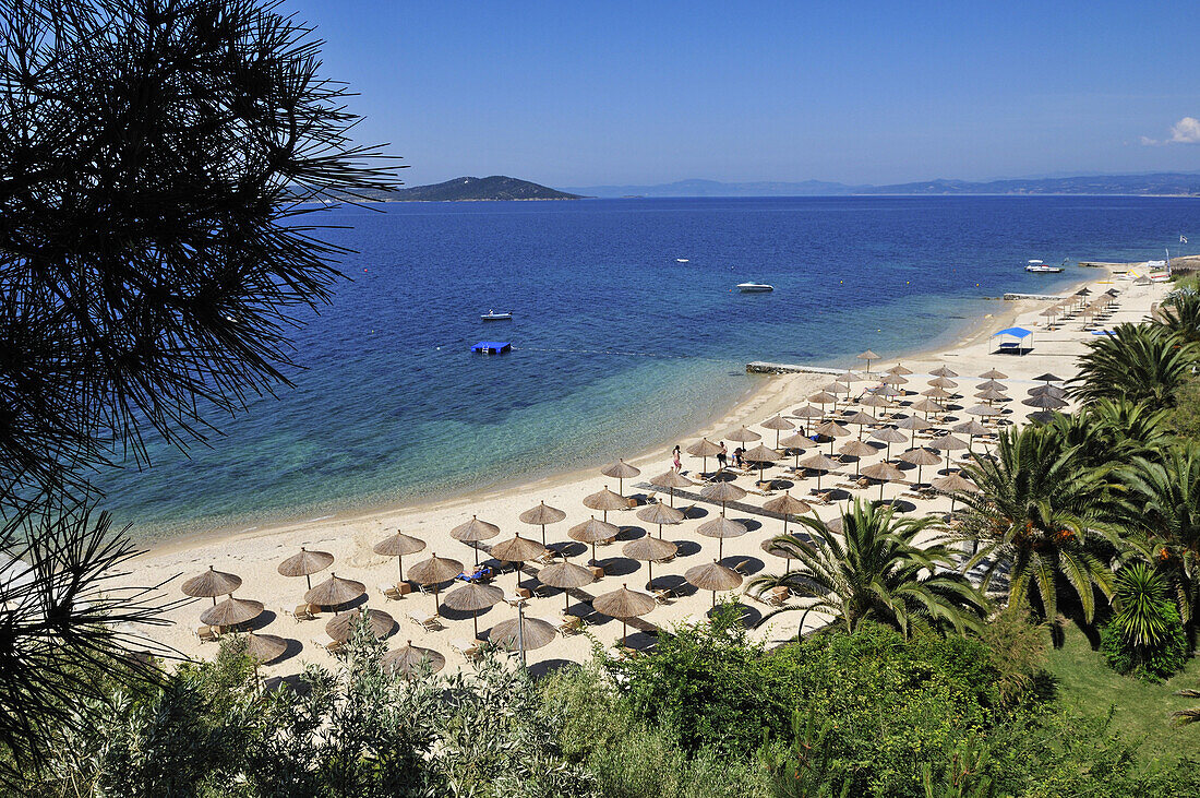 Beach from Eagles Palace Hotel, Spa, Ouranopoli, Chalkidiki, Greece
